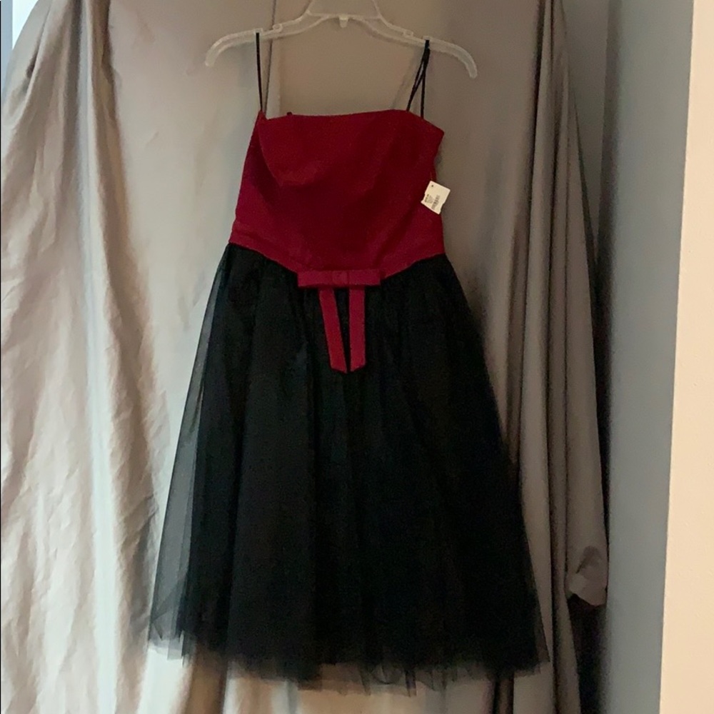 Edward An burgundy and black cocktail dress.